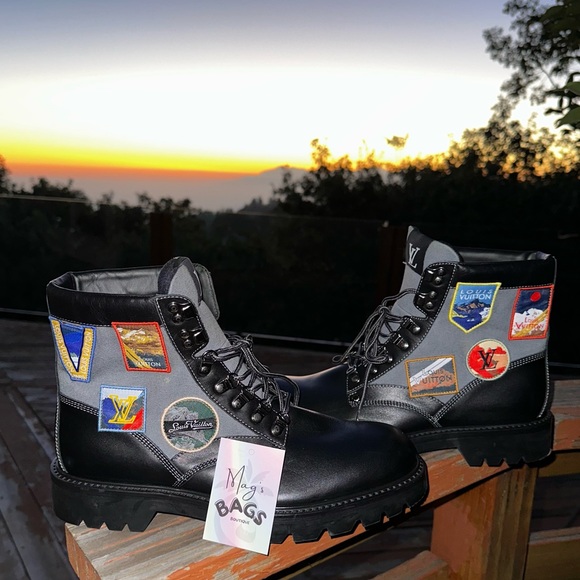 Louis Button: Alps Patches Oberkampf Canvas Calf Leather Ankle Boots - Picture 2 of 13